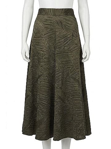 Joseph Ribkoff Geometric Print Pleated Long Flared Skirt in Avocado (view 1)