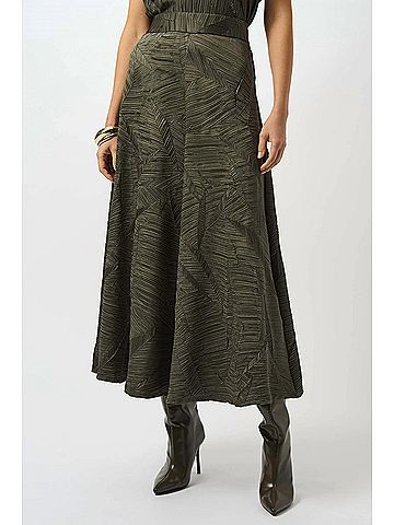 Joseph Ribkoff Geometric Print Pleated Long Flared Skirt in Avocado (view 2)