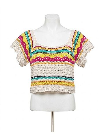 Pol Crochet Cropped Sweater Top in Multi (view 1)