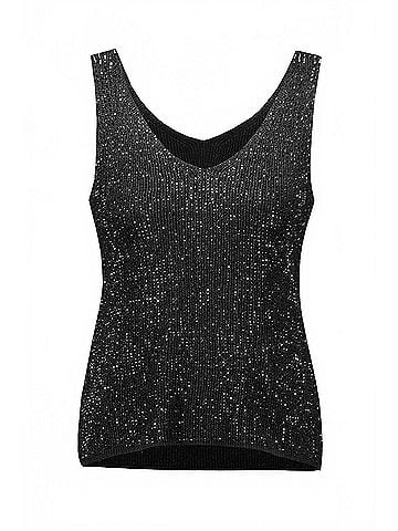 Joseph Ribkoff Metallic Knitted Camisole With Rhinestones in Black (view 1)