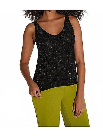 Joseph Ribkoff Metallic Knitted Camisole With Rhinestones in Black (view 2)