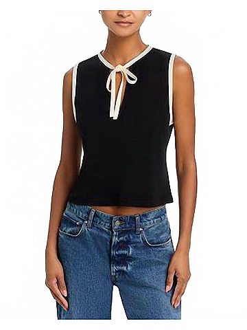 FRAME Keyhole Tie Tank Top in Black Multi (view 2)