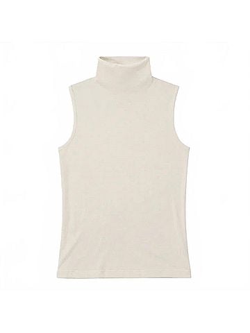 Enza Costa Cashmere Jersey Sleeveless Turtleneck Top in Cream (view 1)