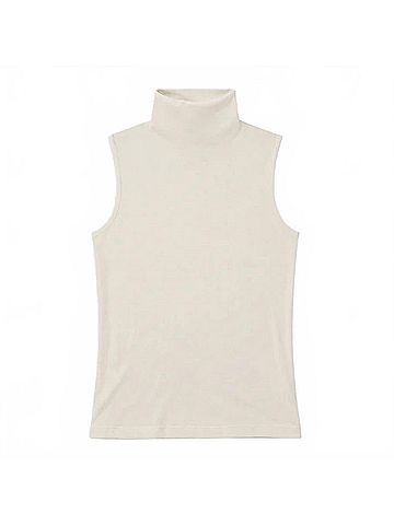 Enza Costa Cashmere Jersey Sleeveless Turtleneck Top in Cream (view 1)