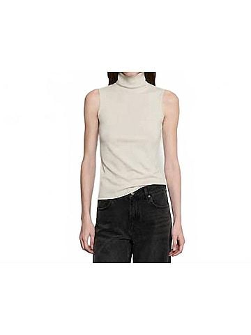 Enza Costa Cashmere Jersey Sleeveless Turtleneck Top in Cream (view 2)