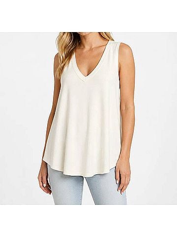 Staccato Women's V Neck Sleeveless Racerback Tank Top in White (view 2)
