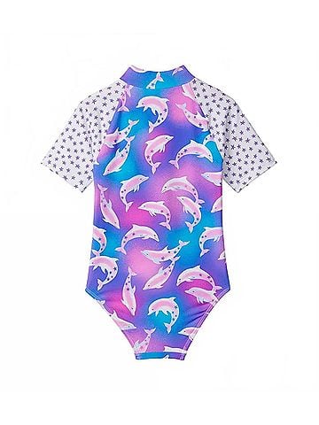 Hatley Girl's Airbrush Dolphins Rashguard One Piece Swimsuit 4 Mo in Purple (view 1)
