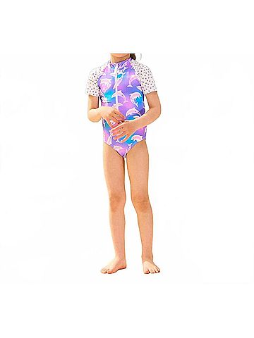 Hatley Girl's Airbrush Dolphins Rashguard One Piece Swimsuit 4 Mo in Purple (view 2)