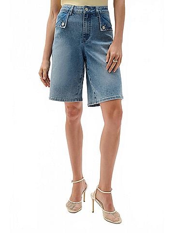 Joseph Ribkoff High Waisted Knee-Length Short in Light Wash (view 2)