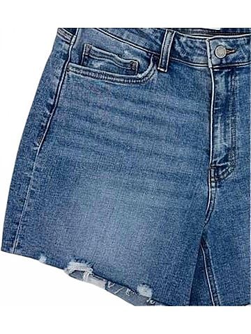 Flying Monkey Women's Handy High Rise Denim Shorts in Blue (view 2)