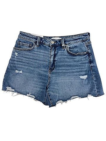Flying Monkey Women's Rebecca High Rise Distressed Denim Shorts in Blue (view 1)