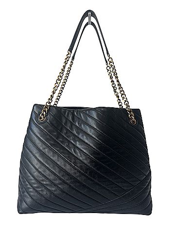 Tory Burch Kira Chevron Quilted Leather Chain Strap Tote Black Gold Hardware Leather Tote (view 2)