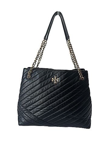 Tory Burch Kira Chevron Quilted Leather Chain Strap Tote Black Gold Hardware Leather Tote (view 1)