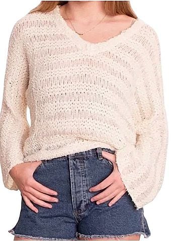 Elan Oversized Crochet V-neck Flare Sleeve Open Knit Sweater Casual Sweaters (view 1)
