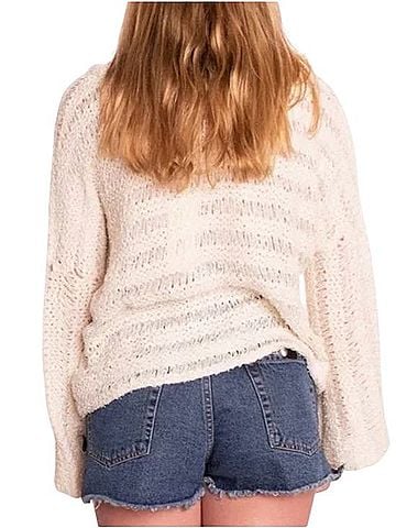 Elan Oversized Crochet V-neck Flare Sleeve Open Knit Sweater Casual Sweaters (view 2)