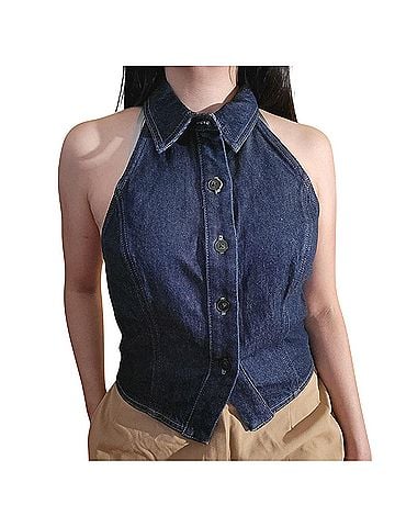 Express demin halter Sleeveless Top (view 1)