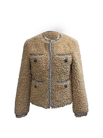Self-Portrait Self-Portrait Braided Faux Fur Jacket in Beige Polyester (view 1)