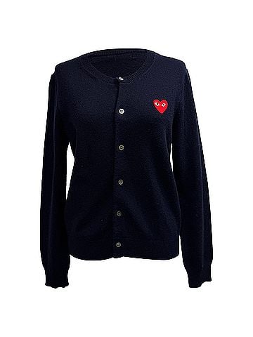 Comme des Garçons Comme Des Garçons Play Heart Logo-Patch Cardigan in Navy Blue Wool (view 1)