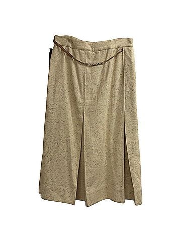 Victoria Beckham Victoria Beckham Embellished Pleated Midi Skirt in Beige Silk (view 2)