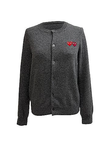 Comme des Garçons Comme Des Garçons Play Heart Logo-Patch Cardigan in Grey Wool (view 1)