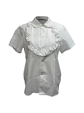 Comme des Garçons Comme des Garçons Girl Pleated Ruffled Poplin Shirt in White Cotton (view 1)