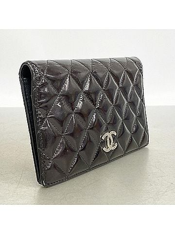 Chanel Chanel Matelassé Brilliant Patent Leather Long Wallet, Black, Women's (view 2)