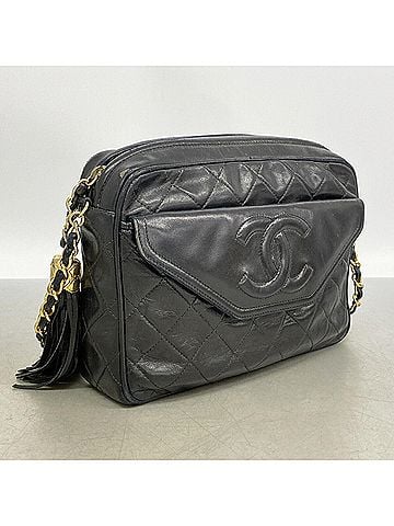 Chanel Chanel Matelassé Shoulder Bag with Chain Strap, Lambskin, Black, Women's (view 2)