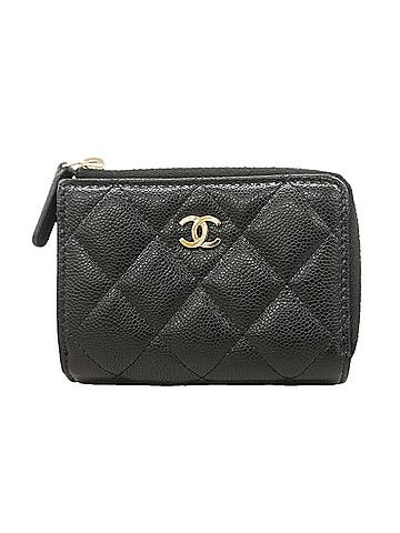 Chanel Chanel Matelassé Tri-fold Wallet, Caviar Leather, Black/Champagne, Women's (view 1)
