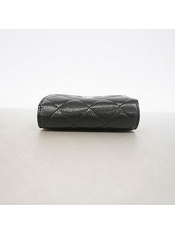 Chanel Chanel Matelassé Tri-fold Wallet, Caviar Leather, Black/Champagne, Women's (view 2)