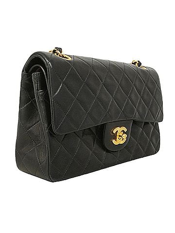 Chanel Chanel Matelassé Shoulder Bag, Double Flap, Chain, Lambskin, Black, Women's (view 2)