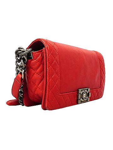 Chanel Chanel Boy Chain Shoulder Bag, Leather, Red, Women's (view 2)
