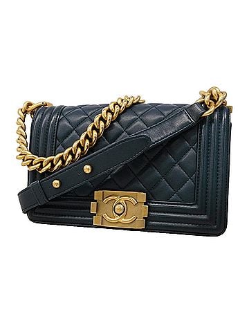 Chanel Chanel Boy Chain Shoulder Bag, Lambskin, Navy, Women's (view 1)