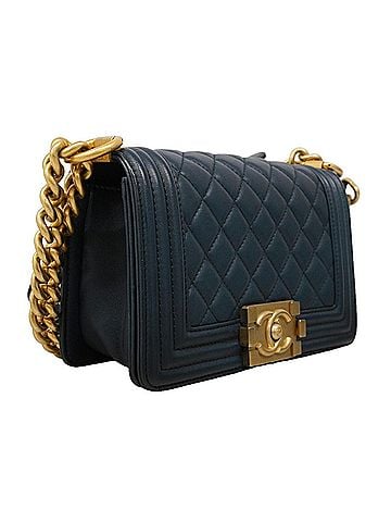 Chanel Chanel Boy Chain Shoulder Bag, Lambskin, Navy, Women's (view 2)