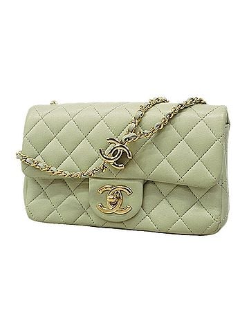 Chanel Chanel Mini Matelassé Chain Shoulder Bag, Lambskin, Green Champagne, Women's (view 1)