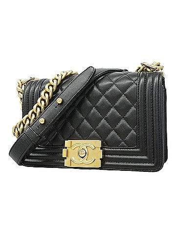 Chanel Chanel Boy Chain Shoulder Bag, Caviar Leather, Black, Women's (view 1)