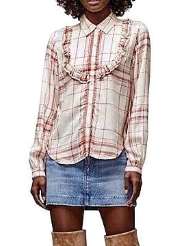 FRAME Denim Ruffle Bib Long Sleeve T-Shirt (view 1)