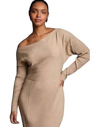 Anthropologie Off Shoulder Slim Sweater Knit Dress Casual Dress (view 2)
