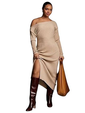 Anthropologie Off Shoulder Slim Sweater Knit Dress Casual Dress (view 1)