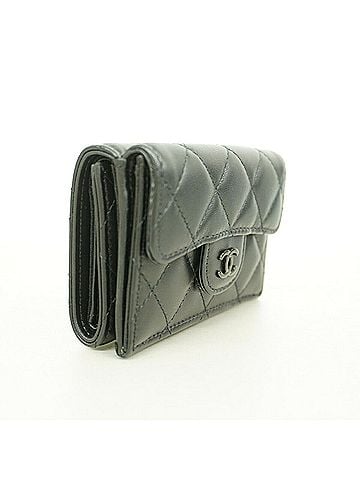 Chanel Chanel Tri-fold Wallet, Matelassé Lambskin, Black, Women's (view 2)
