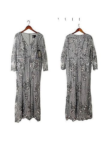 Mac Duggal Embellished V Neck Illusion Long Sleeve Gown Cocktail Dress (view 2)