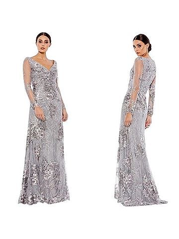 Mac Duggal Embellished V Neck Illusion Long Sleeve Gown Cocktail Dress (view 1)