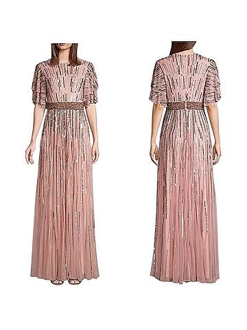 Mac Duggal Beaded Flutter Sleeve Gown Cocktail Dress (view 1)