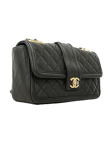 Chanel Chanel Matelassé Shoulder Bag with Double Chain, Lambskin, Black, Women's OP018543 (view 2)