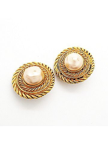 Chanel Chanel Circle Earrings, GP Plated, Faux Pearl, Gold, Women's (view 2)