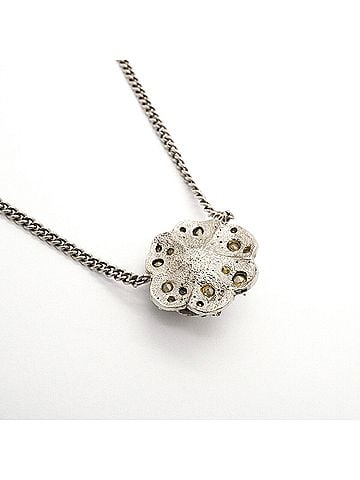 Chanel Chanel Necklace, Coco Mark, Camellia, Metal, Rhinestone, Silver, Women's (view 2)