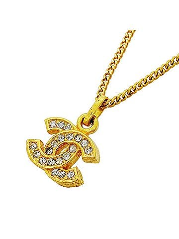 Chanel Chanel Necklace, Coco Mark, GP Plated, Rhinestone, Gold, Women's (view 1)