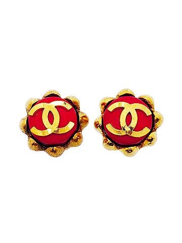 Chanel Chanel Earrings, Coco Mark, GP Plated, Gold, Red, Women's (view 1)