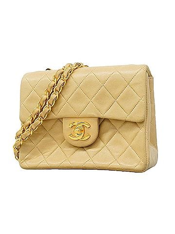 Chanel Chanel Mini Matelassé Chain Shoulder Bag, Lambskin, Beige, Women's (view 1)