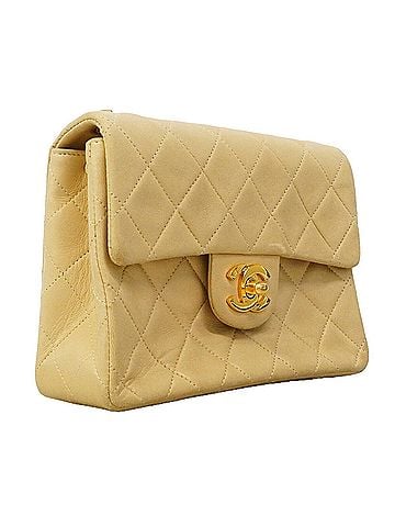 Chanel Chanel Mini Matelassé Chain Shoulder Bag, Lambskin, Beige, Women's (view 2)