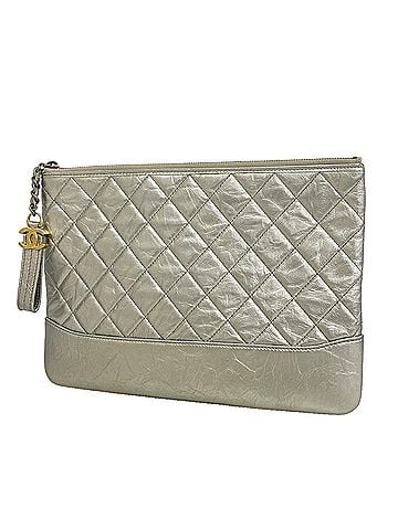 Chanel Chanel Gabrielle de Clutch Bag, Leather, Silver, Women's (view 1)